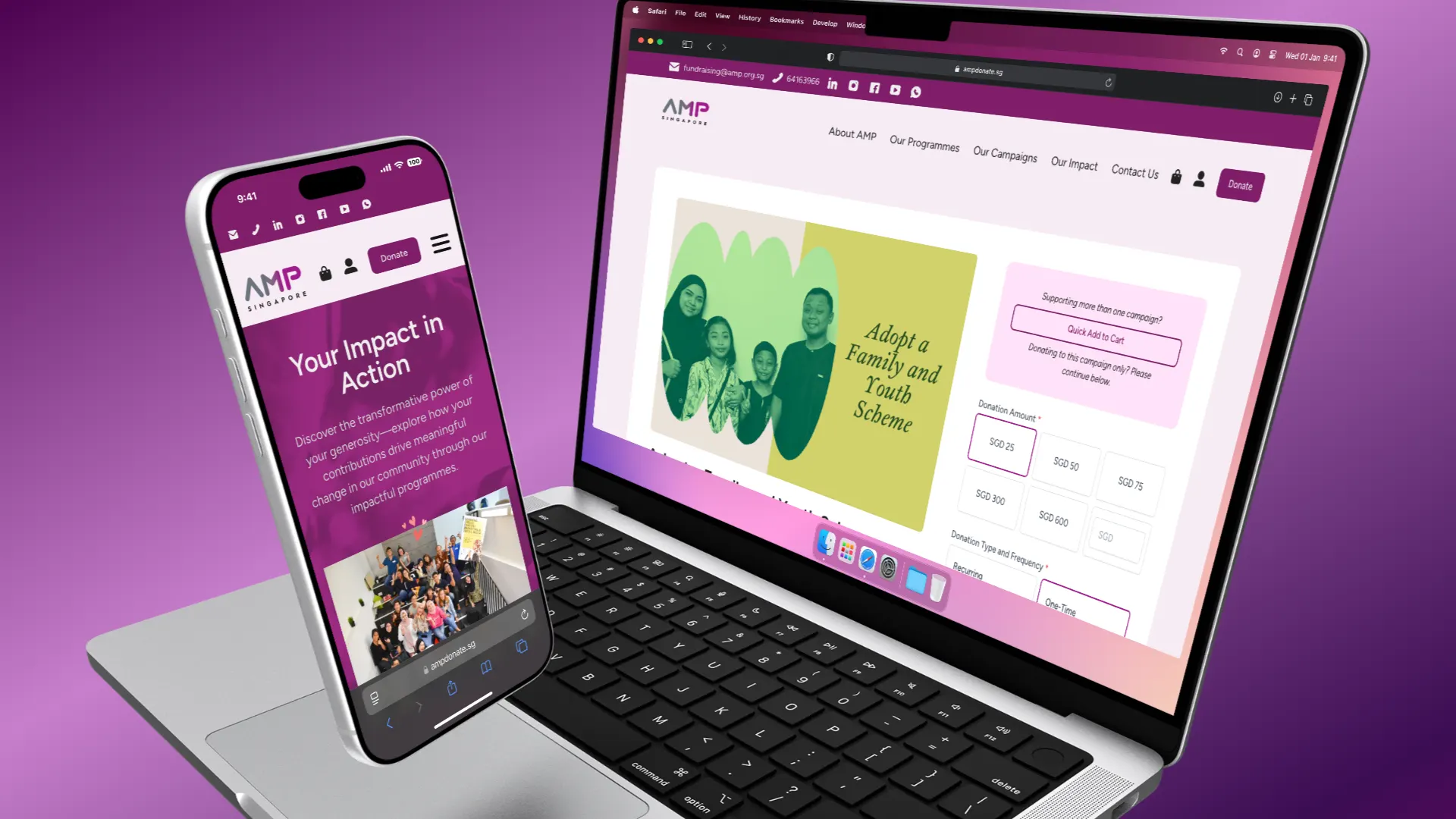 Donation page for AMP, with the giving form above the fold