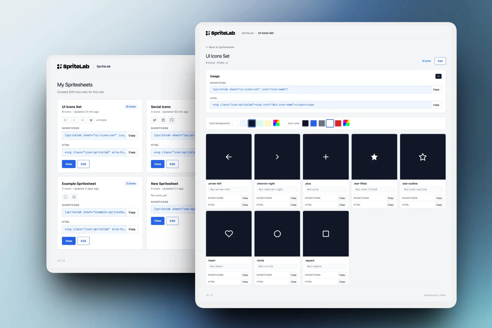 Sheet builder interface, from empty state through to a filled sheet